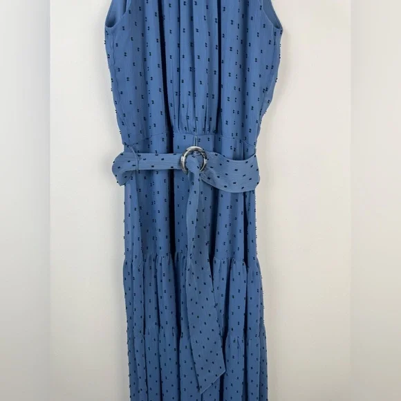 Taylor Blue Swiss Dot Maxi Dress Size 8 Halter Belted - Picture 8 of 9